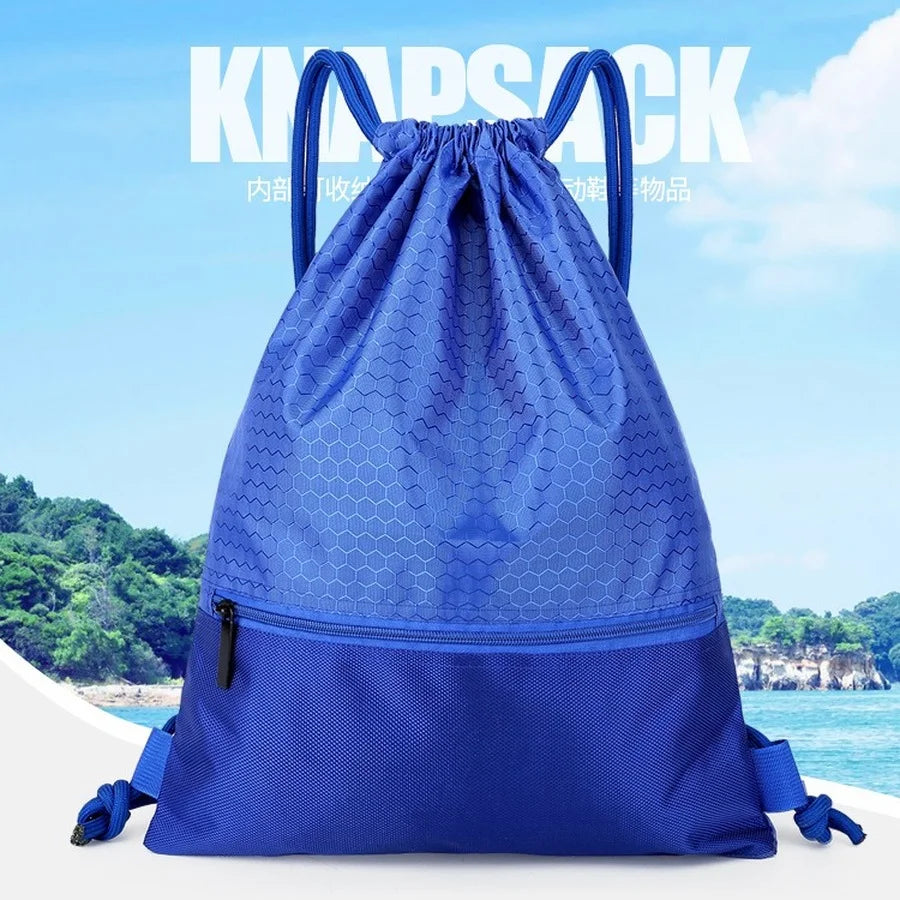 Universal Fitness Drawstring Bag Large Capacity Nylon Waterproof Zipper Backpack