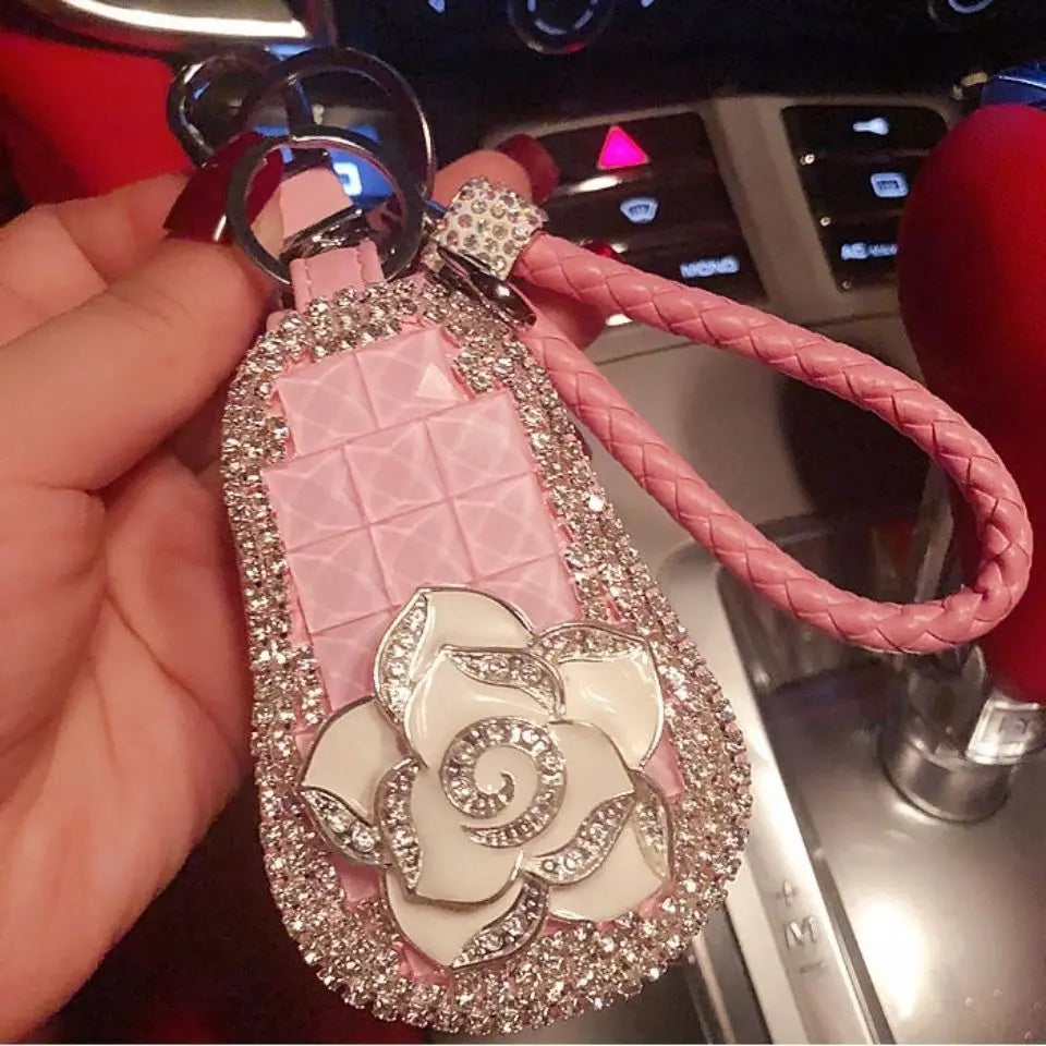 Rhinestone Car Key Bag Protective Sleeve Leather Rope Creative Bag