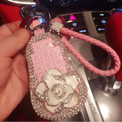 Rhinestone Car Key Bag Protective Sleeve Leather Rope Creative Bag