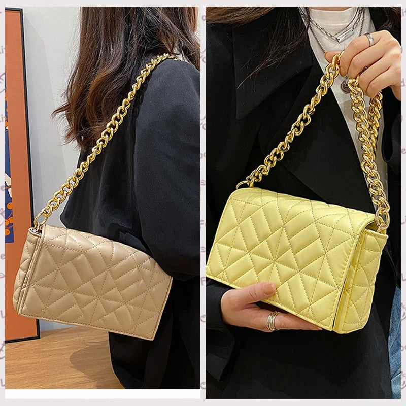 19 Colors Small Shoulder Bag Women Metal Chain PU Leather Handbag
