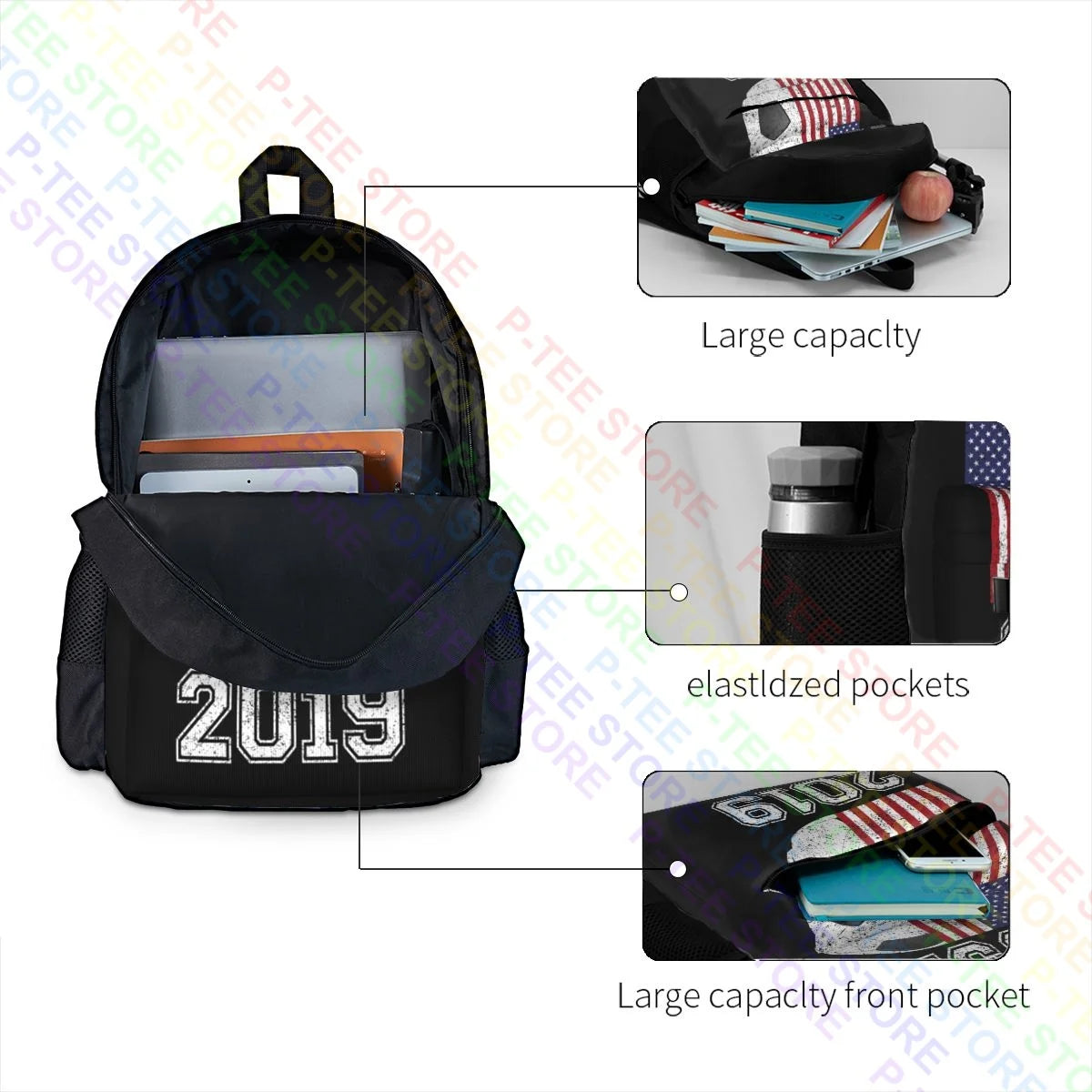 Flag Womens World Soccer Tournament Large Capacity Backpack