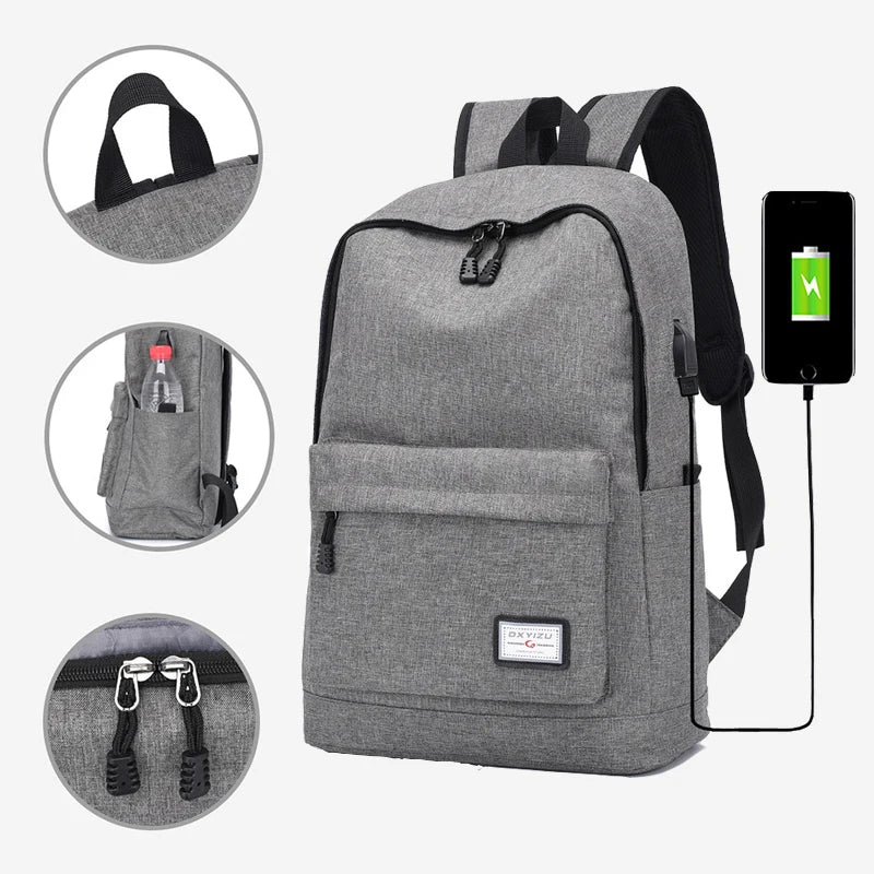 Canvas Laptop Backpack USB Charging 15.6 Inch College School Bag