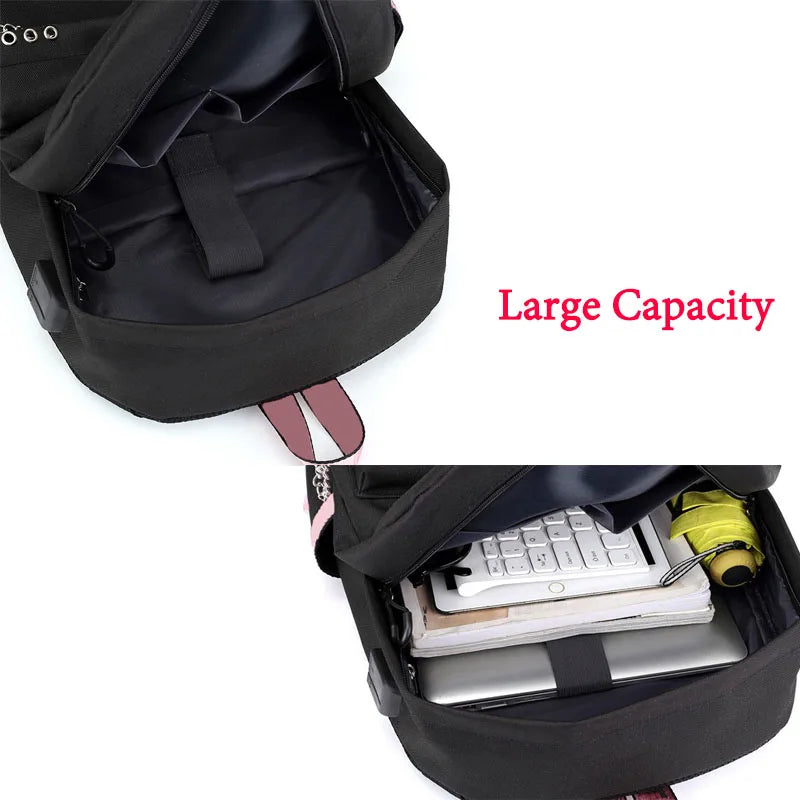 USB Charging Canvas Travel Bag Cartoon Student Backpacks Large Capacity
