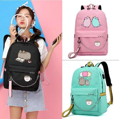 USB Charging Canvas Travel Bag Cartoon Student Backpacks Large Capacity