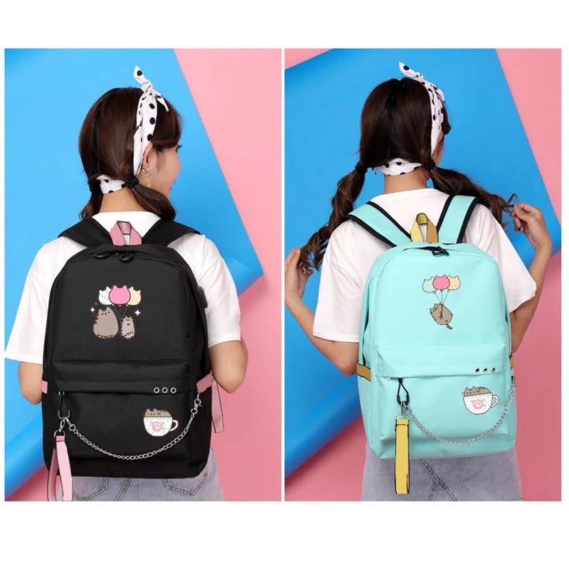 USB Charging Canvas Travel Bag Cartoon Student Backpacks Large Capacity