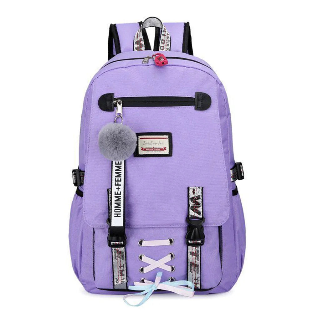 USB Port School Backpack for College Students Women Girls Bag Mochila