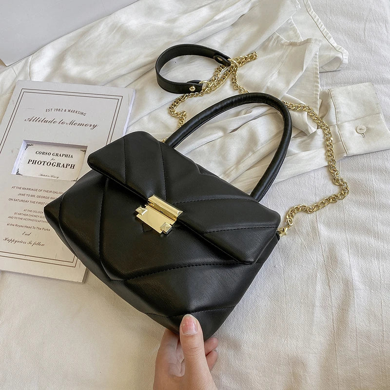 V-Shape PU Leather Handbag Shoulder Crossbody Bag