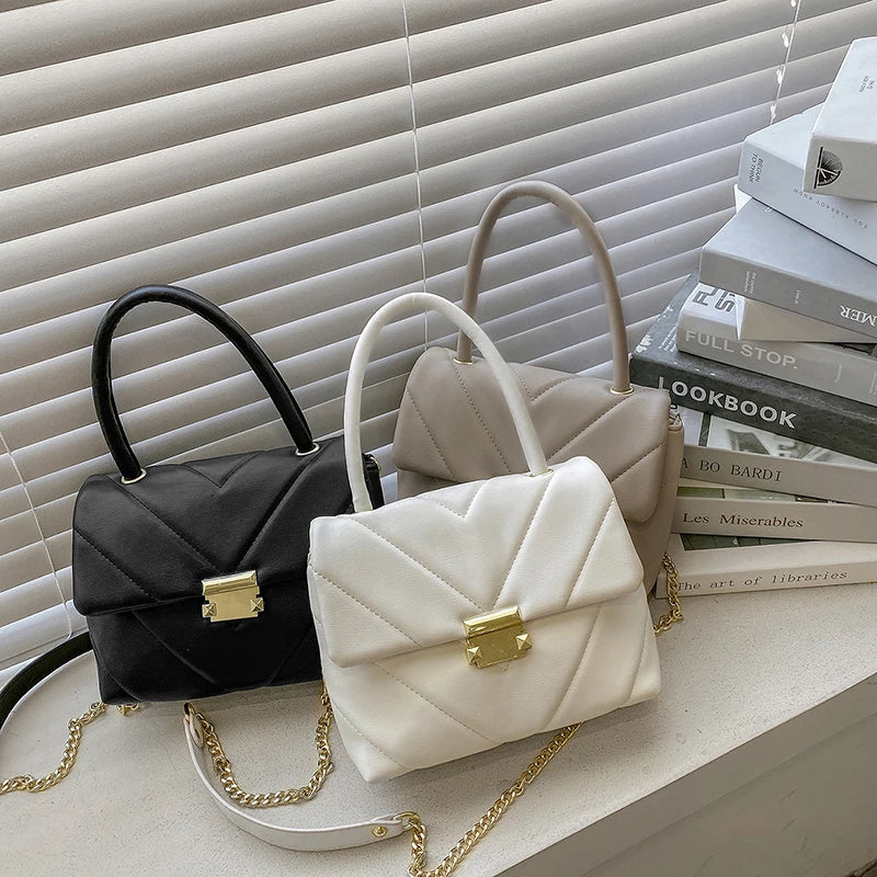 V-Shape PU Leather Handbag Shoulder Crossbody Bag