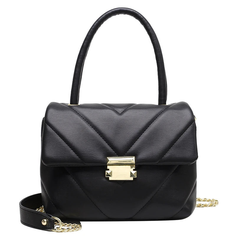 V-Shape PU Leather Handbag Shoulder Crossbody Bag