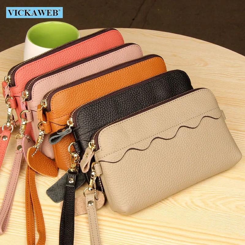 Leather Big Wallet Women Long Wristlet Zipper Purse