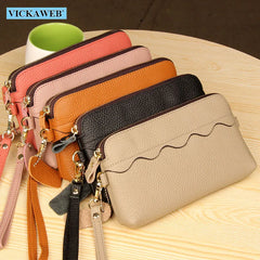 Leather Big Wallet Women Long Wristlet Zipper Purse