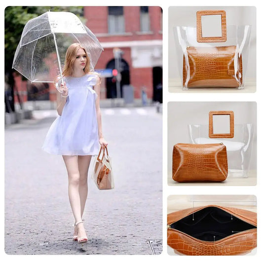 Valenkuci Transparent Tote Bags for Women High Hand Clear Bag Bolsa