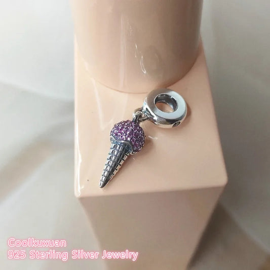 925 Silver Ice Cream Cone Dangle Charm Beads for Bracelet DIY