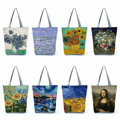 Van Gogh Oil Painting Handbags Retro Art Travel Tote Bag Women Floral Eco