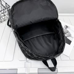 Vegan Plaid Down Backpack Large Embroidered Thread Daypack Winter