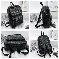 Vegan Plaid Down Backpack Large Embroidered Thread Daypack Winter