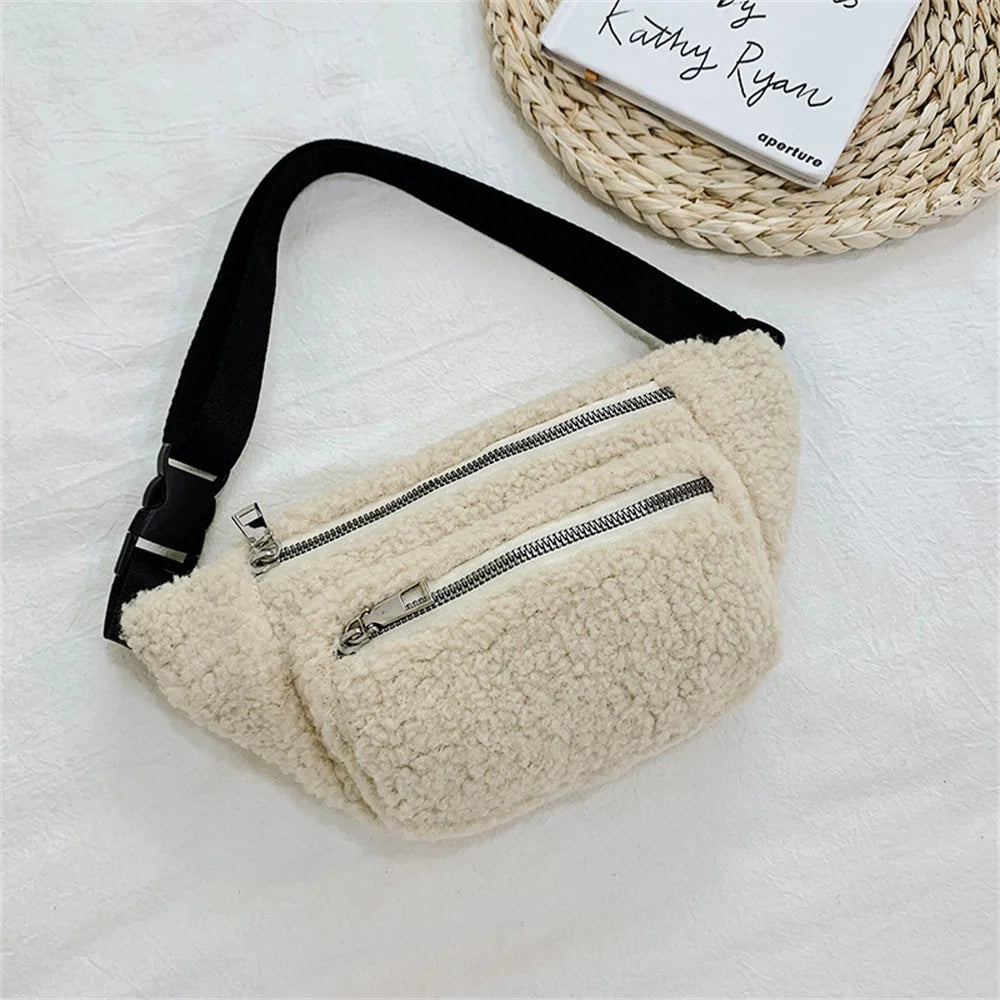 Vegan Plush Waist Bag Women Fanny Packs Casual Crossbody Sling Bag