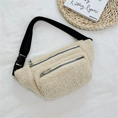 Vegan Plush Waist Bag Women Fanny Packs Casual Crossbody Sling Bag