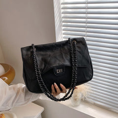 Vegan Leather Quilted Crossbody Bag with Chain Strap & Tassel