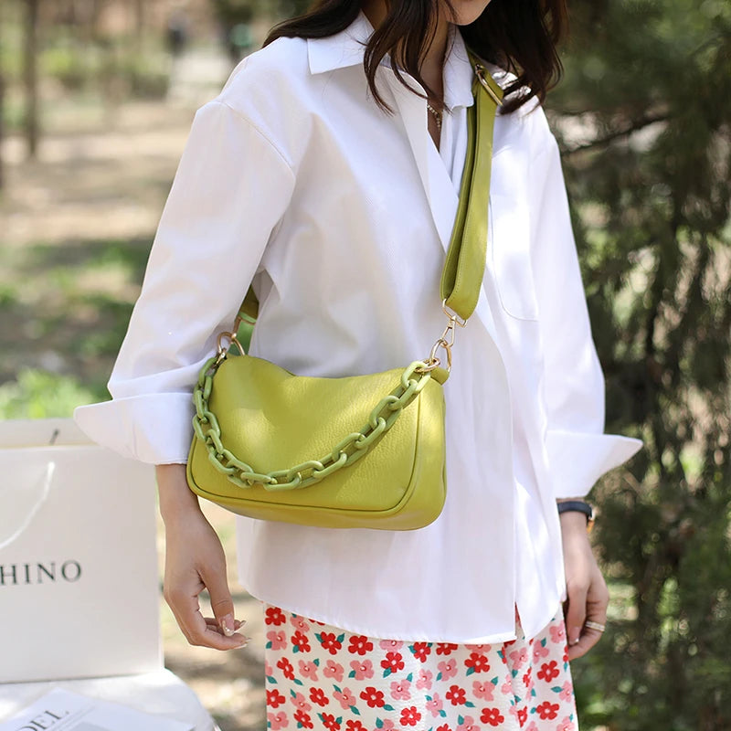 Quilted Vegan Leather Shoulder Bag with Colorful Chain Strap