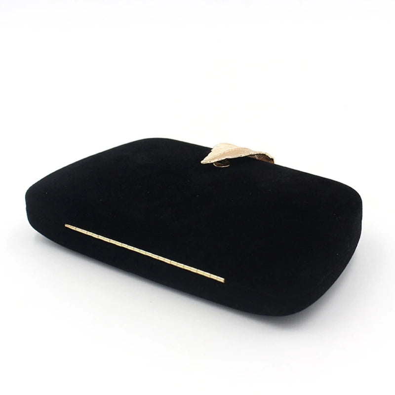 Velvet Evening Handbag Chain Shoulder Bag Leaf Buckle Banquet Purse