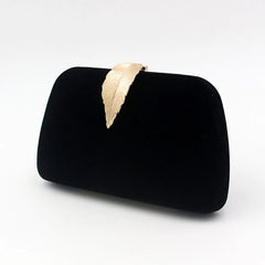 Velvet Evening Handbag Chain Shoulder Bag Leaf Buckle Banquet Purse
