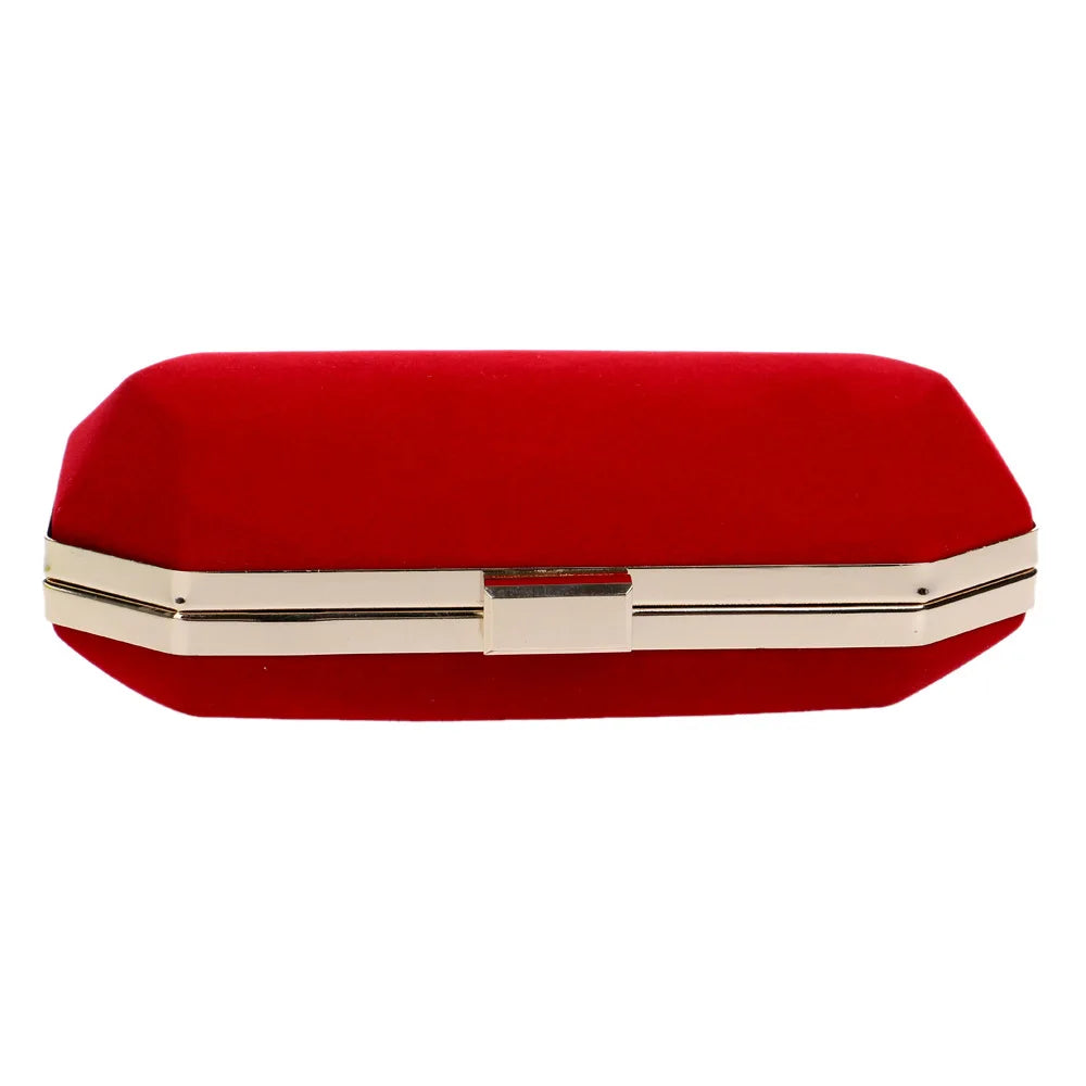 Red Velvet Evening Clutch Bag with Chain Strap for Wedding Party