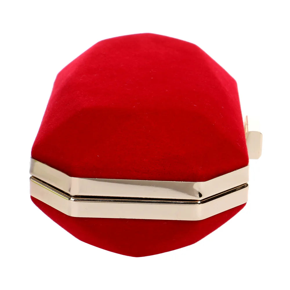 Red Velvet Evening Clutch Bag with Chain Strap for Wedding Party