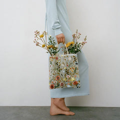 Velvet Handbag Embroidery Flower Tote Bag