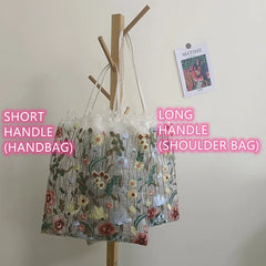 Velvet Handbag Embroidery Flower Tote Bag