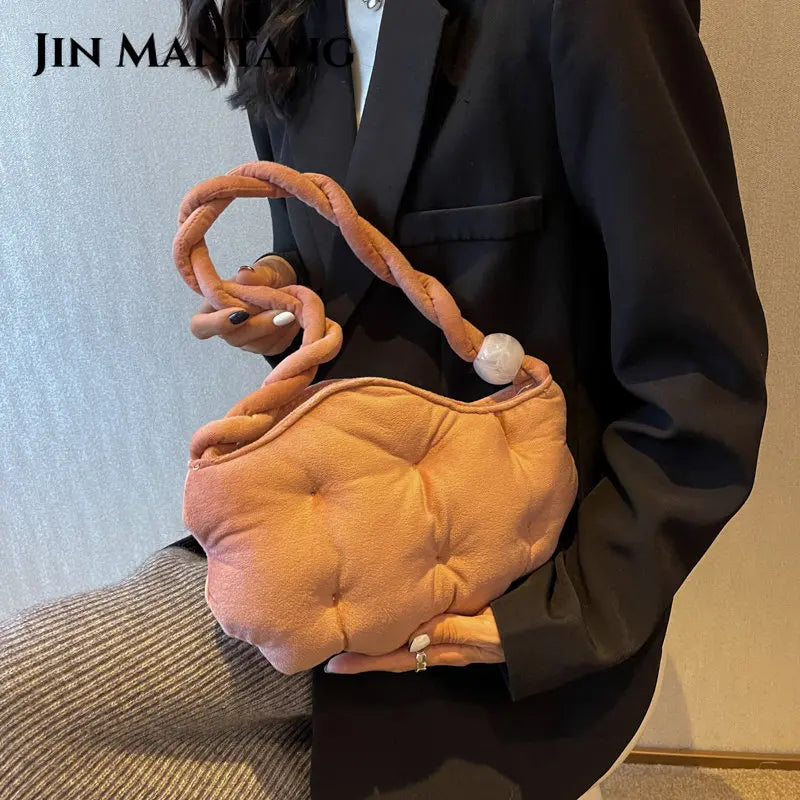 Velvet Pea Shaped Shoulder Bag Women's Puffy Folds Handbags