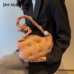 Velvet Pea Shaped Shoulder Bag Women's Puffy Folds Handbags