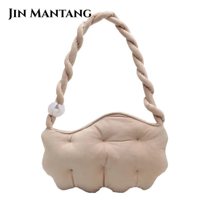 Velvet Pea Shaped Shoulder Bag Women's Puffy Folds Handbags