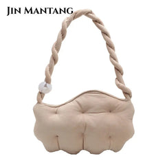 Velvet Pea Shaped Shoulder Bag Women's Puffy Folds Handbags
