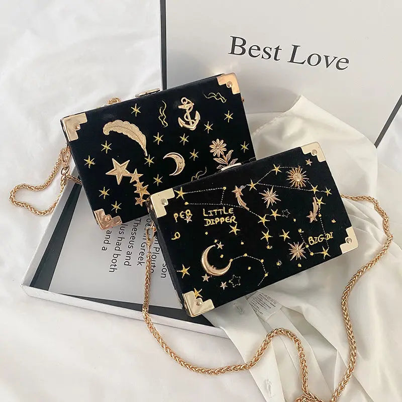 Velvet Embroidery Chain Shoulder Messenger Bag 2022