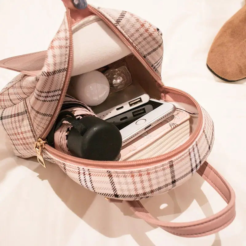 Plaid Mini Backpack Crossbody Bag for Teens