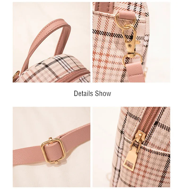 Plaid Mini Backpack Crossbody Bag for Teens