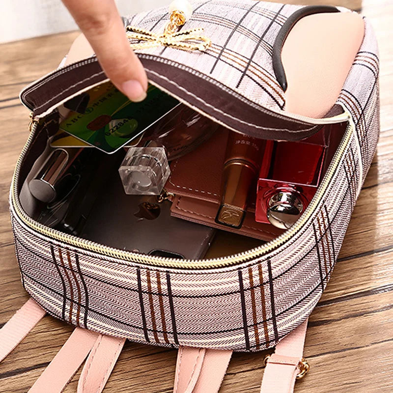 Plaid Mini Backpack Crossbody Bag for Teenage Girl – CRAZE