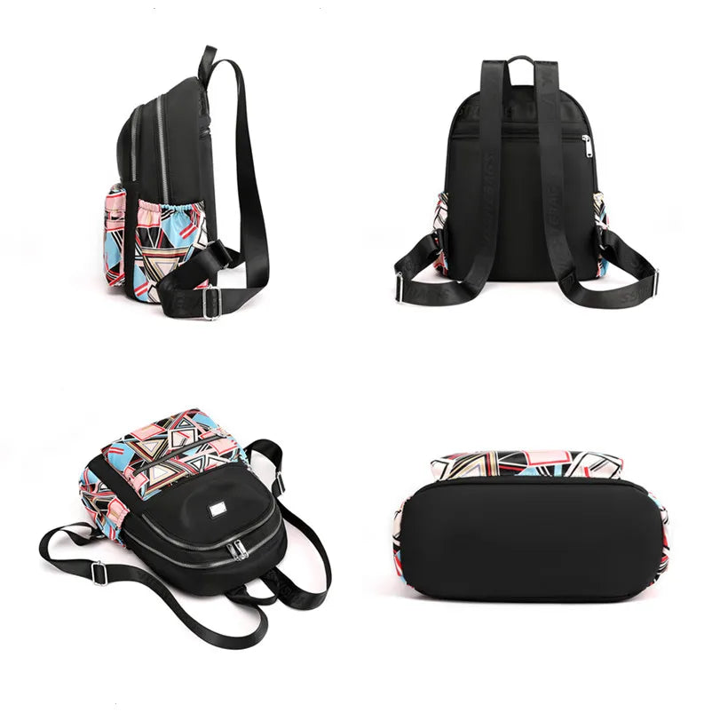 Travel Women Backpack Nylon Shoulder Bags Flower Printing School Bag