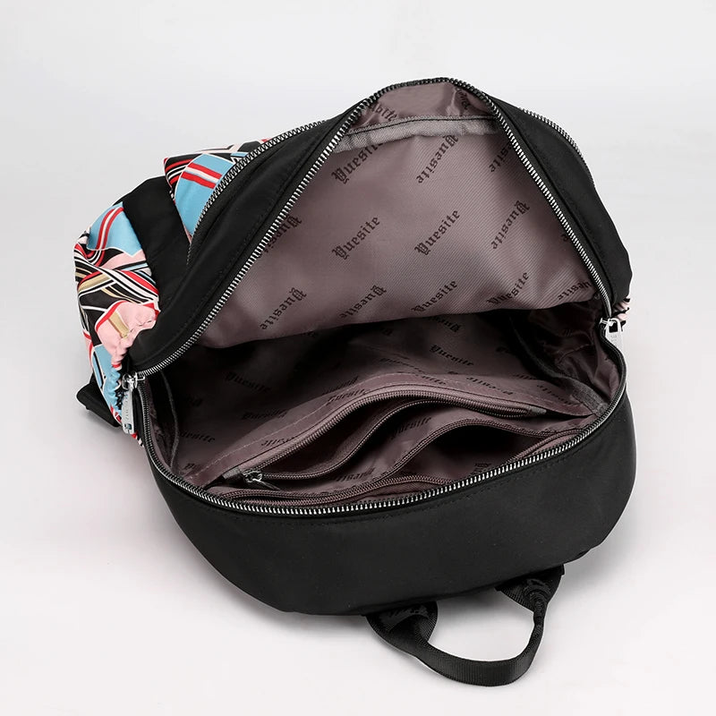 Travel Women Backpack Nylon Shoulder Bags Flower Printing School Bag