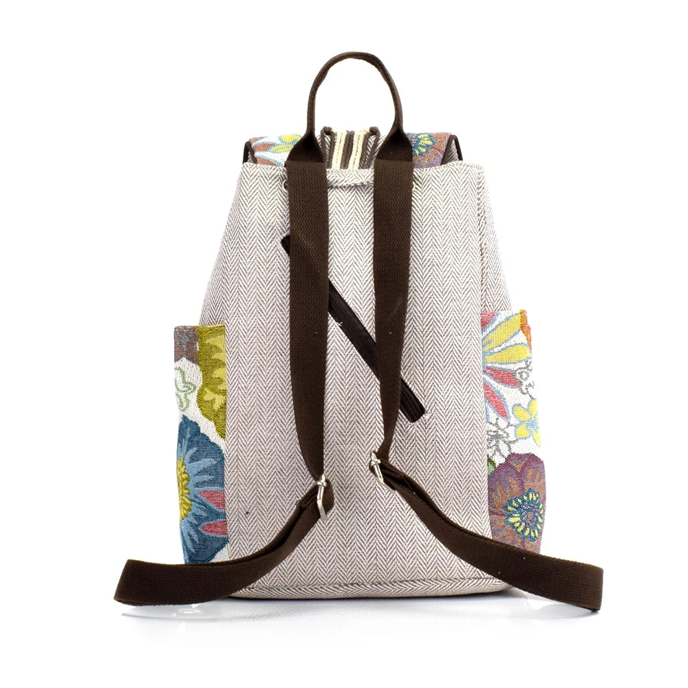 Beaded Embroidered Women Small Canvas Backpacks, Ladies Casual Rucksacks