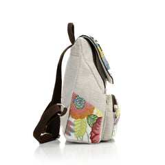 Women's Small Canvas Backpack, Floral Embroidered Rucksack
