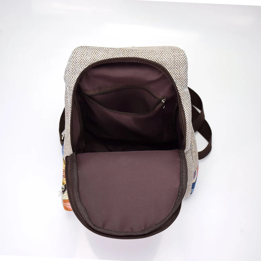 Women's Small Canvas Backpack, Floral Embroidered Rucksack