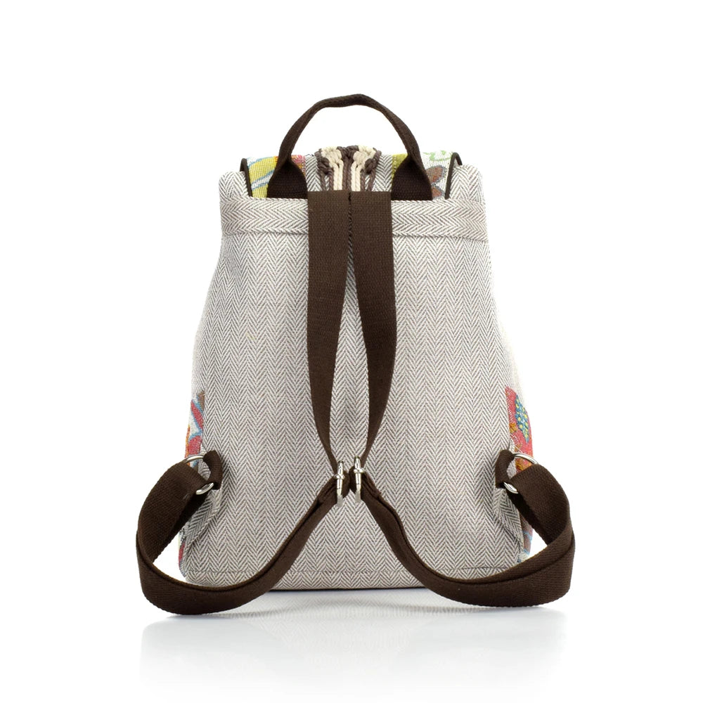 Women's Small Canvas Backpack, Floral Embroidered Rucksack