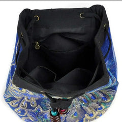 Peacock Sequins Embroidered Canvas Backpack Women Floral Rucksacks