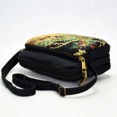 Peacock Sequins Embroidered Women Cotton Shoulder Bag Multi-function