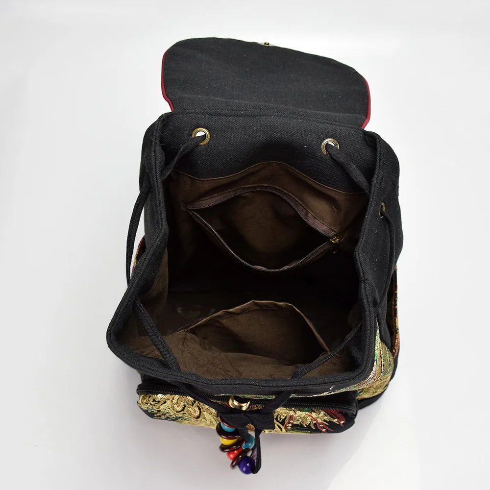 Phoenix Silk Embroidered Women's Backpacks, Retro Ladies Rucksack