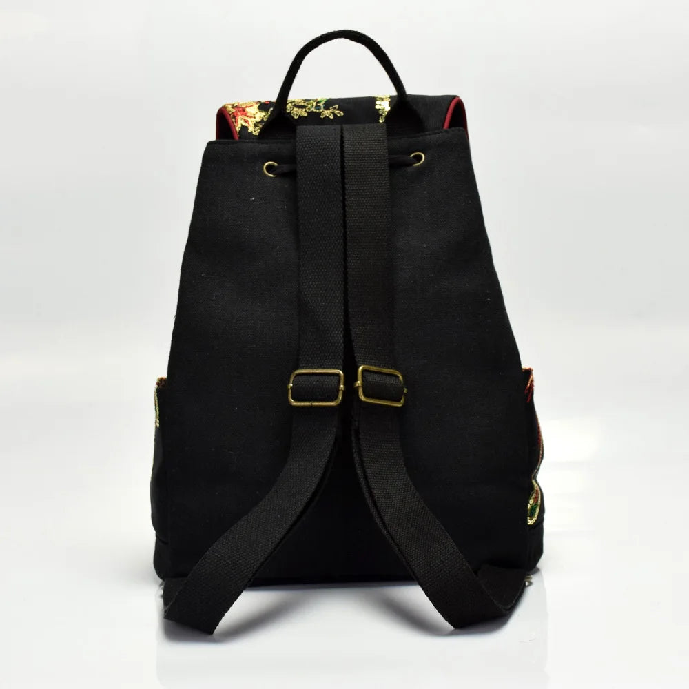 Phoenix Silk Embroidered Women's Backpacks, Retro Ladies Rucksack