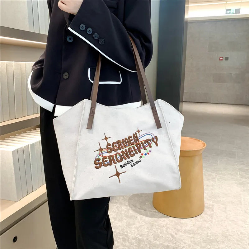Embroidered Letter Shoulder Bag for Women