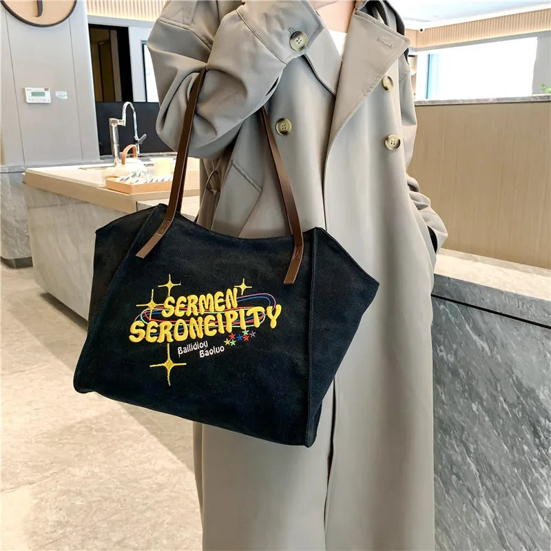 Embroidered Letter Shoulder Bag for Women